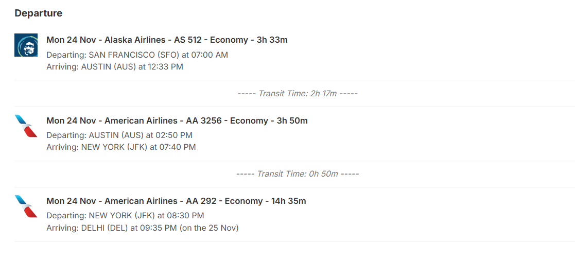 Example of the Line Itinerary View